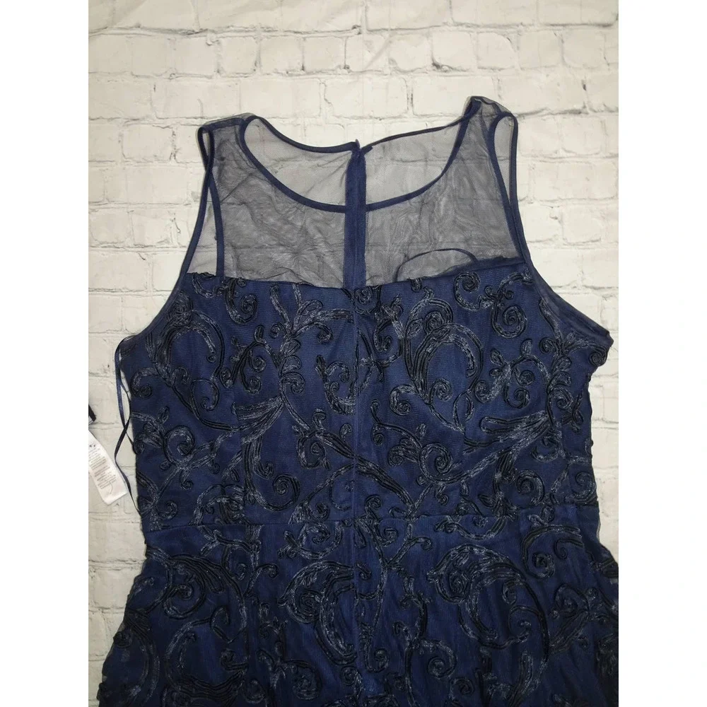 Alex Evenings Women's  Navy Illusion Crew Neck Long Embroidered Dress, Sz 16 - Picture 5 of 10
